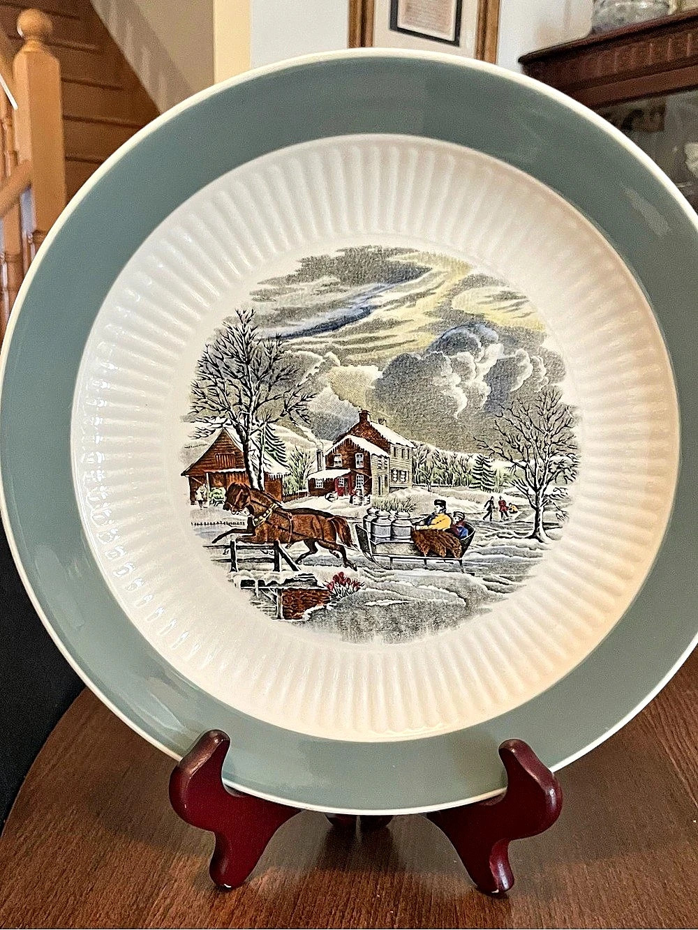 Wm Adams & Sons Old Winter Scenes Decorative Plate Green & White